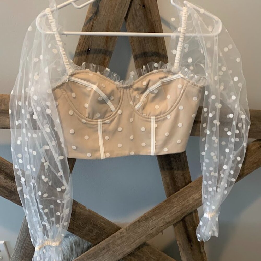 RNWY-Runaway the Label, Sheer Polka Dot 'Chloe' Crop cami top-Cream, size 4